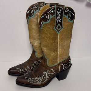 Sterling River Boots Women’s 7B Brown Teal Leather Western Embroidered Pointed